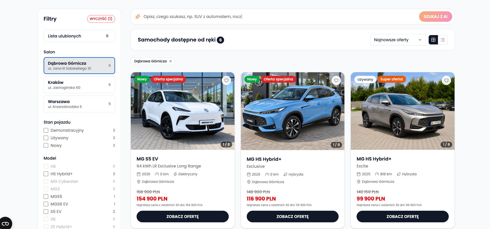Dostępne od ręki dla MG Motor w grupie PGD – nowa wyszukiwarka samochodów gotowych do odbioru