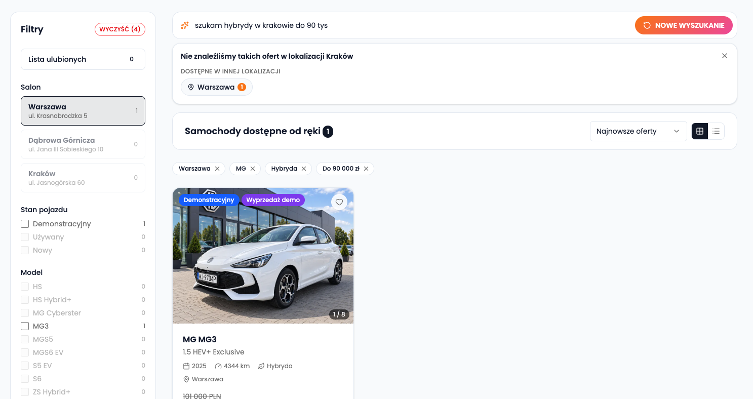 Dostępne od ręki dla MG Motor w grupie PGD – nowa wyszukiwarka samochodów gotowych do odbioru